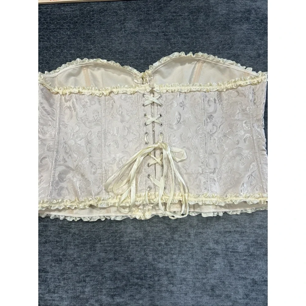 Ivory Brocade Corset Bustier 5XL Lace Up Ruffle Bridal Lingerie‎ Coquette Top